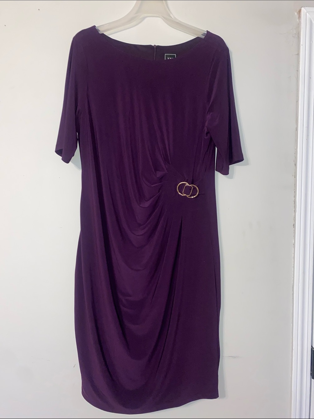 JH Collectibles Plum Midi Dress with Gold Double-Ring Accent